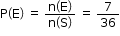 begin mathsize 12px style straight P open parentheses straight E close parentheses space equals space fraction numerator straight n open parentheses straight E close parentheses over denominator straight n open parentheses straight S close parentheses end fraction space equals space 7 over 36 end style