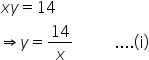 x y equals 14
rightwards double arrow y equals 14 over x space space space space space space space space space space.... left parenthesis straight i right parenthesis